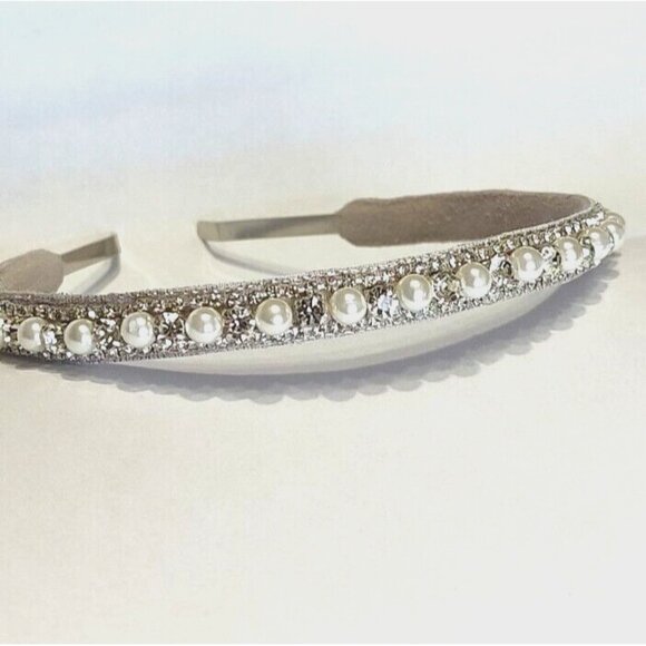 Anthropologie Deepa Gurnani Headband Pearls Crystals Silver Bridal Stace… - Picture 11 of 12